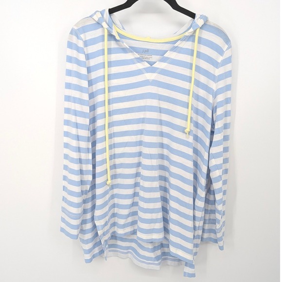J. Jill Tops - J Jill Fit Everyday Hoodie Women Medium Petite Blue Striped Cotton Modal V-Neck